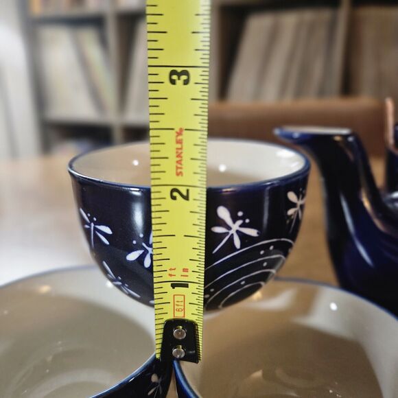 Dragonfly Teapot Set MIRA DESIGNS by FMC 4 cups tea/teapot set Navy Blue White - Picture 9 of 10